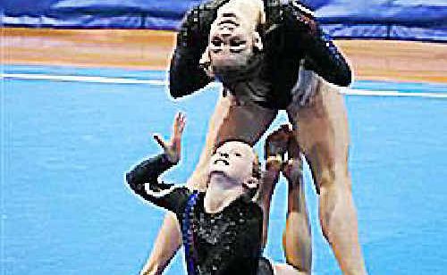 Level 4 Women’s Pair Aime Parker and Ella Lawrie excel at the 2010 Sports Acrobatic State Championships. Level 4 Women’s Pair Aime Parker and Ella Lawrie excel at the 2010 Sports Acrobatic State Championships.
